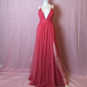 Emerald Sundae Coral Pink Tulle Floor Length Formal Prom Dress size 11